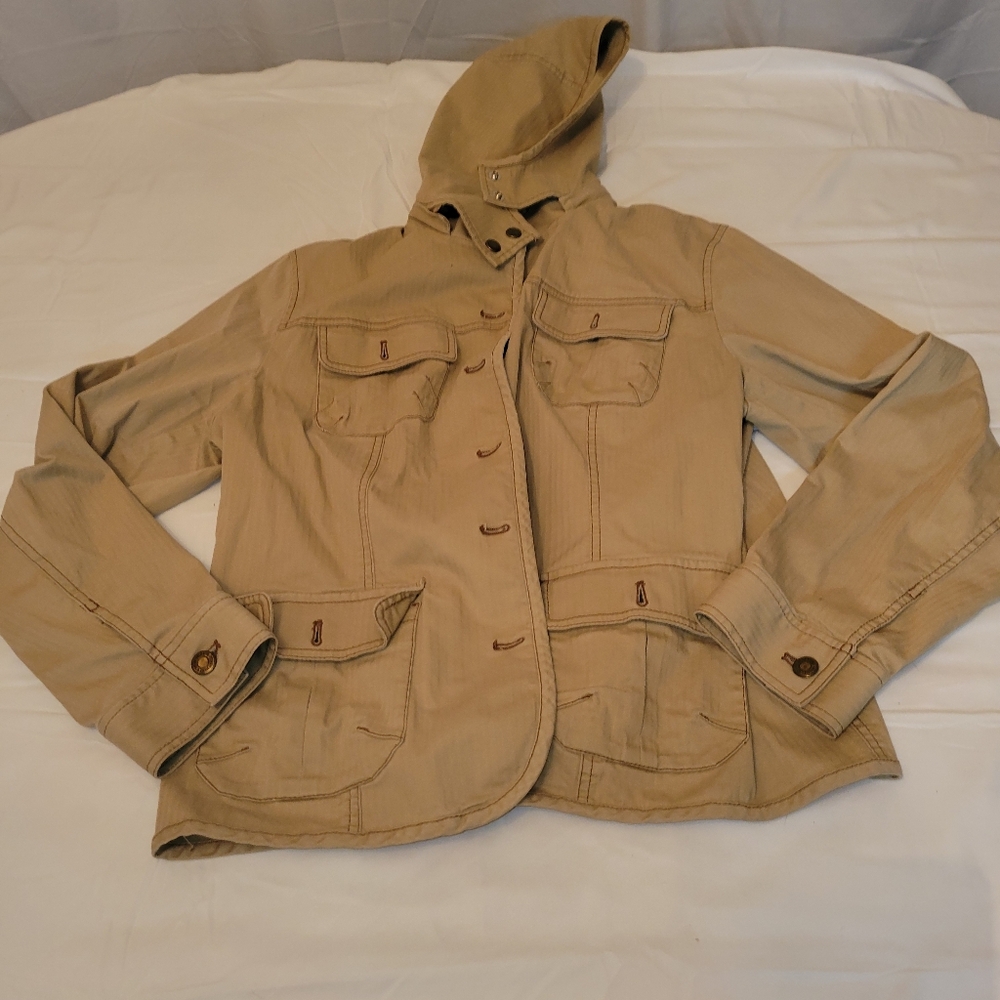 Jones New York Beige Button Up Hooded Sport Woman Jacket 1x